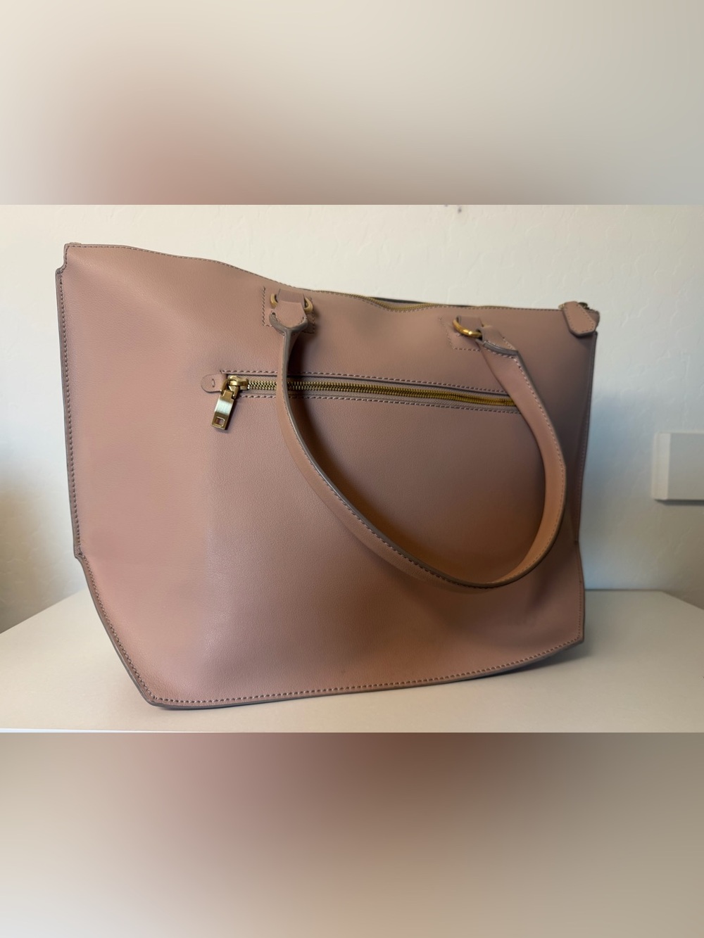 J. Crew Blush Rose Leather Tote with Gold Hardware